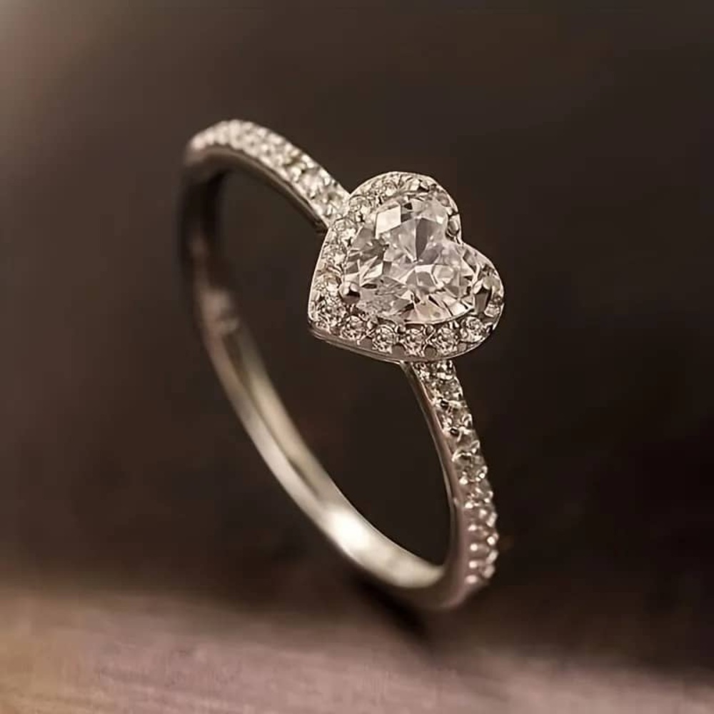 925 Sterling Silver Heart Shaped CZ Ring